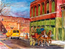 Deliveries on Lacledes Landing, St. Louis MO, Beer Wagon, St. Louis Landmark, Watercolor Painting